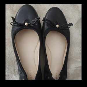 Cole Haan Women's Black Leather Flats with Bow